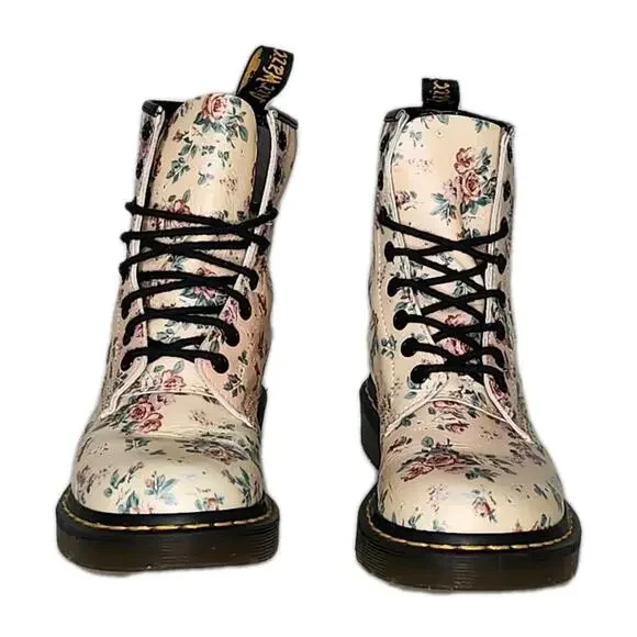 Dr Doc Martens cream Rose Floral Peach Boots 1460 Women’s Size US 6 - Picture 2 of 7